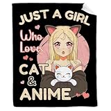 Anime Blanket Just A Girl Who Loves Anime Cat Blanket Practical Gift for Women Girls Lightweight Soft Flannel Fleece Throw Blankets for Couch Bed Sofa Small-Kid (50'X40')