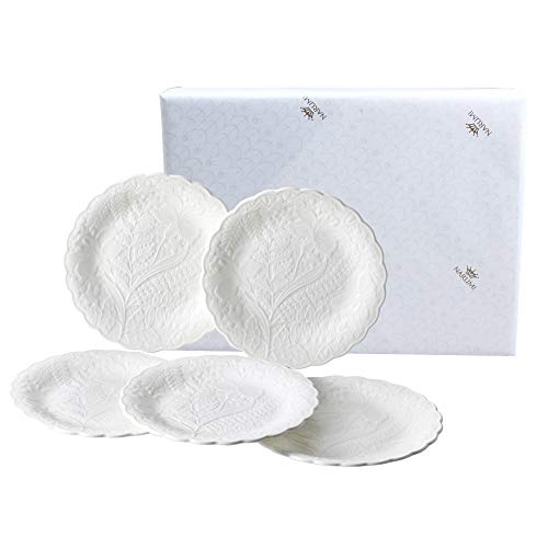 Narumi 51952-23177AZ Honiton Lace Plate and Plate Set, 6.7 inches (17 cm), White, Lace Pattern, Set of 5, Wedding Gift, Microwave Safe, Dishwasher Safe, Gift Box Included, Packaged