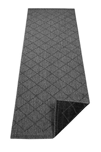 NORTHRUGS In- und Outdoor Teppich Corsica 80x350cm - Wendeteppich Wetterfest Modern Geometrisches Muster Läufer für Balkon Terrasse Garten Wintergarten Wohnzimmerteppich Wasserfest Schwarz Anthrazit