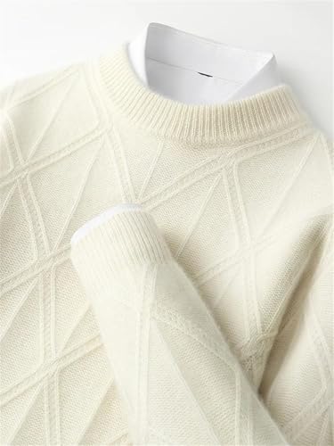 Solid Color Tops Fall Winter Thick Pullover Chic Men's O-Neck Casual Sweater Soft Comfort Rhombus4
