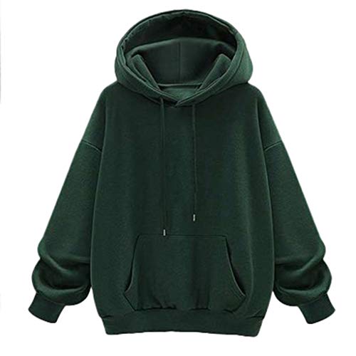 Fhuuly Sweatshirts Pulli für Damen,Pure Farbe Kapuzenpullover Frauen Langarm mit Kapuze Warm Plus Samt Pullover Tops Bekleidung Hoodie Damenbekleidung (Grün,L) Cover