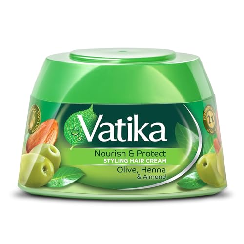 Dabur Vatika Naturals Hair Cream, Natural Moisturizing Hair Cream for Men and Women with All Hair Types - Short, Long, Dry or Color-Treated Hair, Scalp Hydrating Moisturizer (210ml, Nourish & Protect)