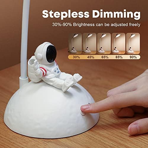 LED Small Night Lamp, Button Control Reading Lights with Astronaut Phone Holder, Rechargeable Dimmable Desk Light with Galaxy Projector for Kids, Adjustable Arm Desktop Table Bedroom Bedside Office