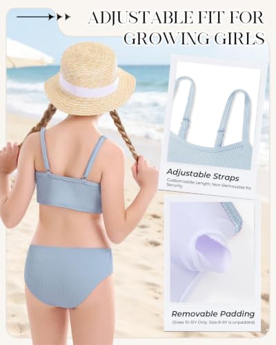 Image of Century Star Girls Ribbed 2-Piece Bikini Swimsuit - Fully Lined Modest Bathing Suit for Teens & Tweens