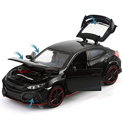 1/32 Alloy Model Car Diecast Toy Collection Pull Back Sound & Light Gift for Honda Civic Type R Accessory