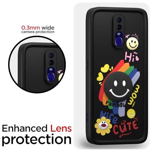 Image of Pikkme Back Cover for Oppo F11 | Soft Silicone| Cute Rainbow Smile & 3D Cartoon Flower Design | Shockproof Raised Camera Protection Bumper Case (Black)