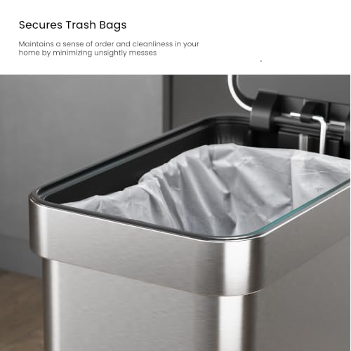 Image of Home Zone Living 3 Gallon Small Trash Can with a Lid and Step Pedal, CleanAura, Odor Control, Stainless Steel with Slim Design for Home and Office, Silver, 10 Liters