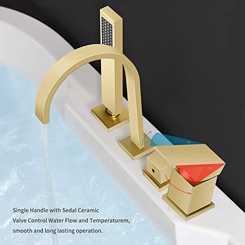 Baignoire cascade mitigeur 4 trous douchette laiton chrome - 7