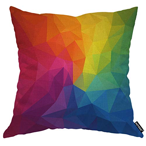 Aoyego PILLOWCASE-ZTT-C206 Colorful Irregular Polygon Throw Pillow Cover Cubism Triangle Geometric Mosaic Modern Rainbow Pillow Case 18X18 Inch Decorative Cotton Linen Square Cushion cover