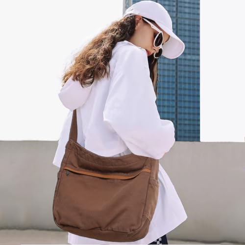 Image of Canvas Hobo Crossbody Shoulder Tote Bag for Women and Men Large Purse Messenger Bag Travel Work Shopping