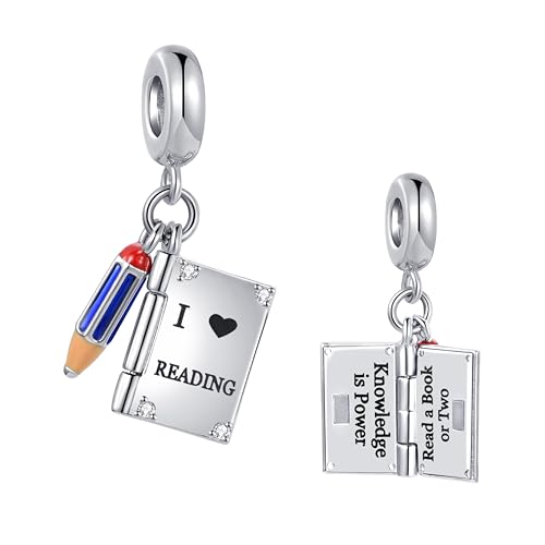 Openable Book Blue Pencil Charm fits Pandora Charms Bracelets Knowledge is Power I Love Reading Christmas Birthday Jewellery Gift for Daughter Women
