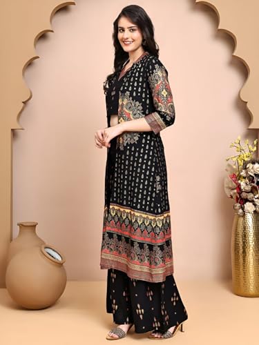 Image of Women Viscose Rayon Kurta Pant Set | Orange Straight Embroidery Kurta with Pant | Soft Breathable Fabric | Regular Fit | Ethnic Wear for Office, Casual & Festive Use