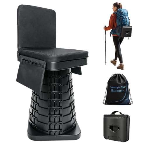 Image of Upgraded Collapsible Stool with Backrest & 3IN1 Cushion, Portable Telescopic Seat with Carry Bag, Square Folding Stool for Camping Gardening Fishing Hiking BBQ, Max Load Capacity 550lbs