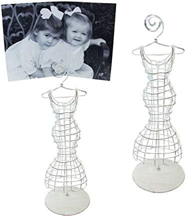 MY SWANKY HOME Elegant White Iron Wire Hourglass Dress Form Set 2 Jewelry Photo Holder 11 in