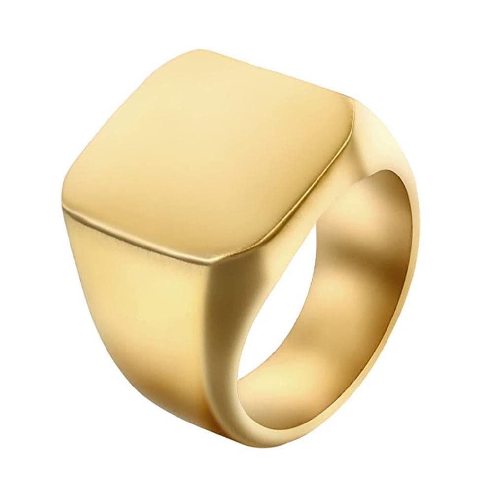 Vientiq Stainless Steel Square Signet Classical Wide Rings For Men Boys Boyfriend (Gold) - Adjustable (B0BG53KSZW) Amazon Price History, Amazon Price Tracker