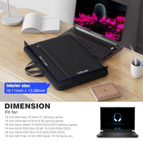Image of 18-19 Inch Gaming Laptop Sleeve Carrying Case for 18 in Alienware 18 Area-51 /m18 R2 /m18 Gaming Laptop, 18 inch Razer Blade, 18 inch ASUS ROG Strix Scar 18 G18, Acer Nitro 5 18, MSI 18 inch Case Bag, Black