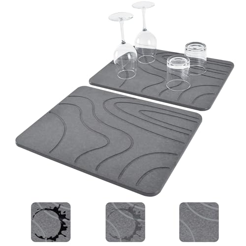 Blaithom Stone Drying Mat for Kitchen Counter, 2Packs Quick Dry Stone Mat Kitchen, Double-sided Diatomaceous Earth Design Stone Drying Mat, No Water Accumulation Dish Drying Stone