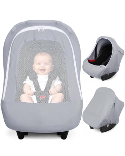 Image of Metplus Car Seat Cover, Breathable Mesh Window Infant Carseat Canopy for Baby Boys & Girls, Summer Stroller Sunshade Net for Airflow & Privacy, Stretchy Universal Fit