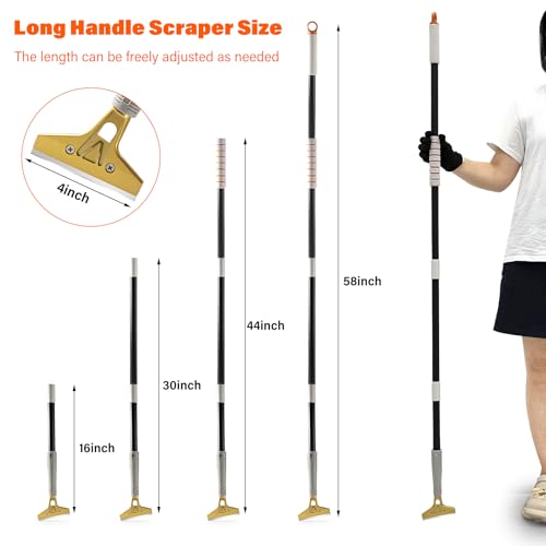 Image of Gomake 4 inch Wide Razor Blade Scraper Tool with Adjustable 16''-58 inch(1.3ft -4.8ft) Long Handle, 20PCS Extra Metal Blades, Cleaning Glass Wall Scraper, Painting stripping tools, Tile, Floors, Walls