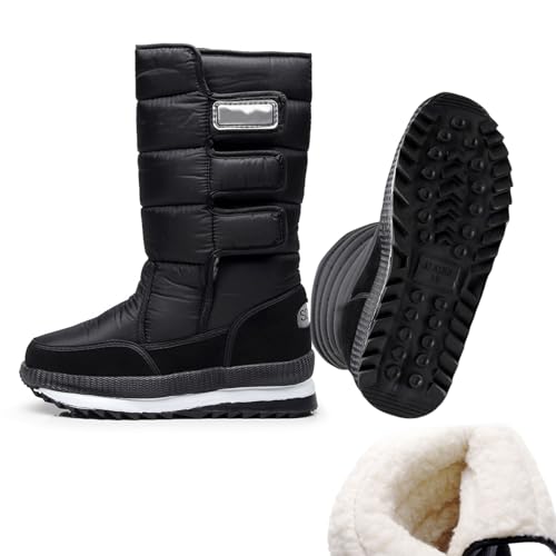 Men's Winter Snow Boots Waterproof Lightweight Warm Fashion Mid Calf Boot (black, Adult, Men, 9, Numeric, US Footwear Size System, Wide)