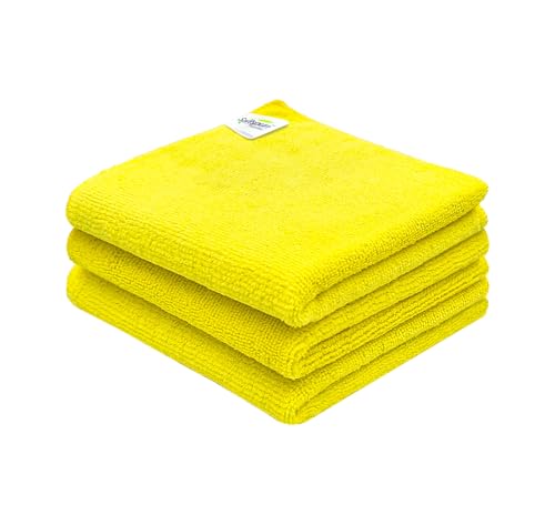 Image of SOFTSPUN Microfiber Cleaning Cloths, 3pcs 30x30cms 340GSM Yellow! Highly Absorbent, Lint and Streak Free, Multi -Purpose Wash Cloth for Kitchen, Car, Window, Stainless Steel, Silverware.