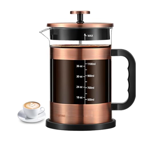 Comparison: Large French Press 2 QUQIYSO French Press Coffee Maker 51oz 304 Stainless Steel French Press with 4 Filter, Heat Resistant Durable, Easy to Clean, Borosilicate Glass Coffee Press, Copper