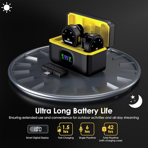 WAVLINK Microfone de lapela sem fio para iPhone 15 Android Vlog, sistema de microfone duplo de lapel