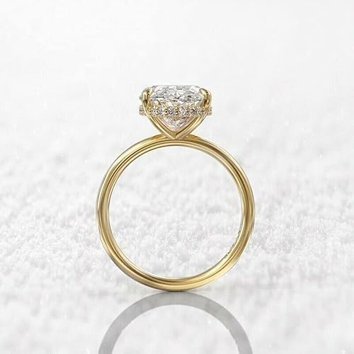 Purvika Jewels 4 Ct Oval Cut Lab Created Moissanite Engagement Ring, 14k Yellow Gold Plated 925 Sterling Silver, Halo Design
