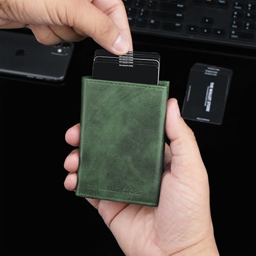 Image of The Wallet Store Defender RFID Protected Wallet | Pop-up Card Holder | Scan Proof Wallets for Men | Aluminium Case | Up to 8 Cards | Credit & Debit Card Holder (Green)