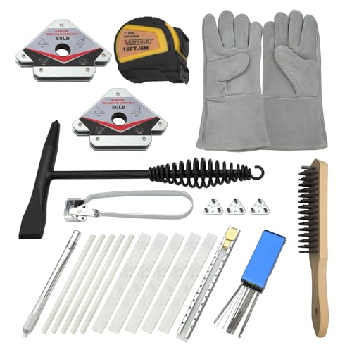 VASTOOLS 23PCS Welding Tools Accessories Kit,Chipping Hammer,Leather Gloves,Soapstone Holder,16FT Tape Measure,50LB Welding Magnet,Torch Striker & Cleaner,Wire Brush for Welders Beginners & Pros