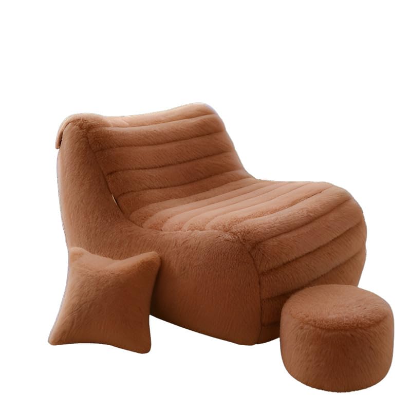 Image of Biggie Bean Bag Chair with Beans Filled 5XL Elegenza Chair-Laziness Pro Max-Crafted for Comfort-Styled for Elegance with Free Cushion & Footrest (Matching Color : Soft Fur Brown)