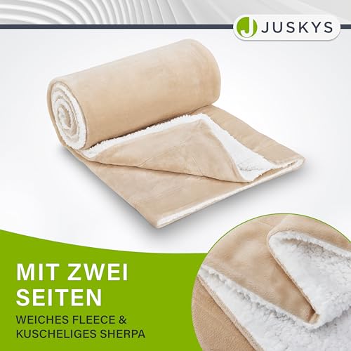 Juskys Fleecedecke 150x200 cm mit Sherpa - flauschig, warm, waschbar - Decke für Bett und Couch - Tagesdecke, Kuscheldecke Sand