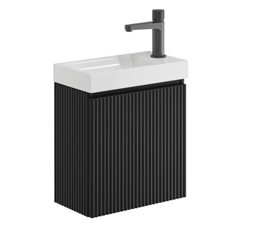 Matt Black Cloakroom Handless Door Wall Hung Basin Unit 400mm