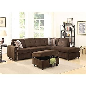 Acme belville velvet sectional with pillow in chocolate  urban country home decor