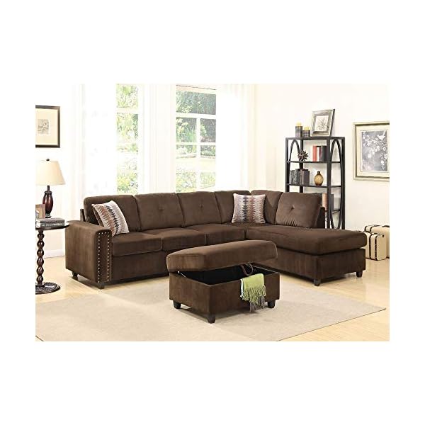 Acme belville velvet sectional with pillow in chocolate  urban country home decor