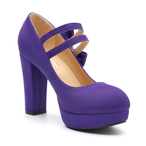 Image of MAIERNISI JESSI Women's Platform Mary Jane Pumps with Bow, 3.94 Inch Block Heel Dress Shoes