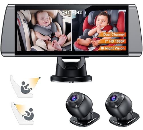 Baby Car Camera for 2 Kids - 7" Split Screen