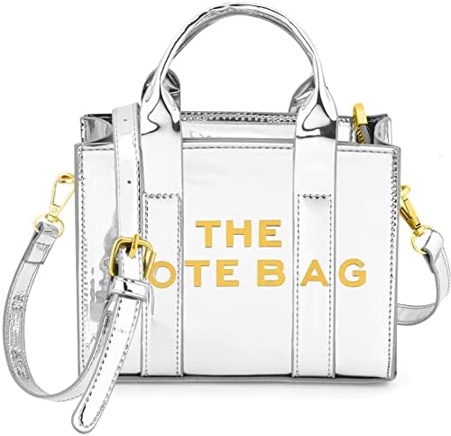 Large The Tote Bag for Women, Crossbody Tote Bag Cute Handbags with Zipper Patent Leather Purse for Office, Travel, School(Silver)