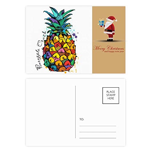Cartes postales fruits tropicaux ananas Père Noël pour accompagner vos cadeaux x20