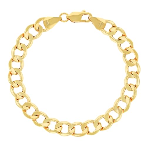 Nuragold 10K Real Yellow Gold Cuban Curb Link Chain Bracelet 7