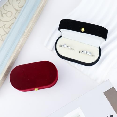 WisePoint 2-slot Ringschachtel, Samt Ringschachtel Hochzeit Oval Ringbox für Verlobung und Hochzeit, Luxuriöse Schmuck Geschenkbox für Ringe, Stud Ohrringe, Broschen (schwarz)