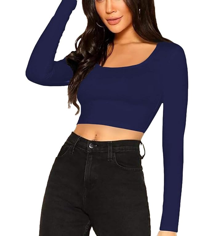 Women's Comfy Cotton Full Sleeves Tops Scoop Neck Crop Top Women-image-23