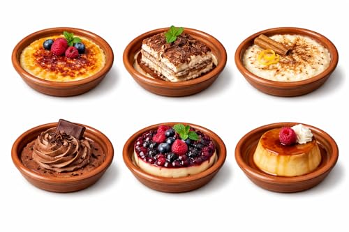 Mini Cazuela de Barro Rústica de Terracota Redonda, 10cm, 6 Unidades, Apta para Microondas y Lavavajillas Ideal para postres y repostería (cazuelas pequeñas)