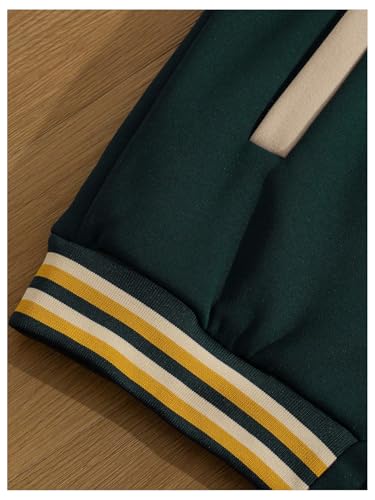 Image of GORGLITTER Men's Letter Graphic Varsity Jacket Long Sleeve Striped Trim Button Bomber Jackets