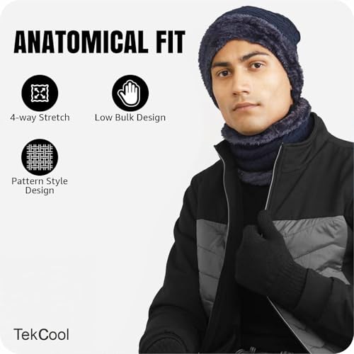 Image of TEKCOOL Woolen Winter Cap for Women & Men in Winter for Thermal Wear Stylish Soft Caps for Boys & Girls for Warm Wear Head hat Garam Topaa cap's Breathable Lightweight Windproof with hand gloves