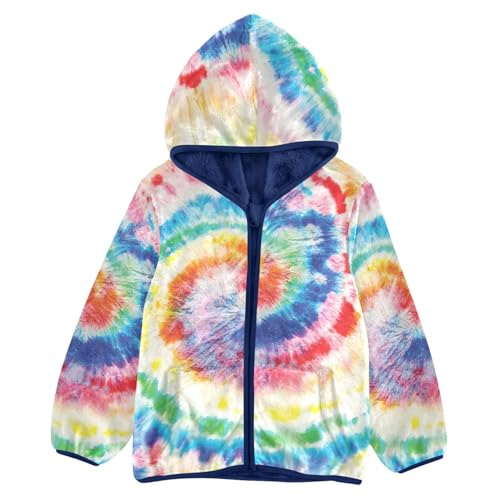 Boys' Fleece Hoody Jacket Zip Up Coat Warm Fall Winter Plush Jacket Colorful Rainbow Tie Dye Long Sleeve Outerwear
