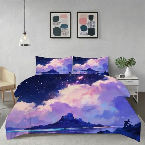 Housse de couette 90x190 nuages colorés lit enfant sans pli