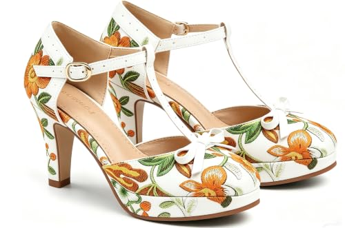 Image of ForeMode Fashion Women T-Strap High Heels Bow Platform Round Toe Pumps Leather Summer Sweet Shoes
