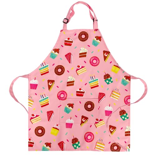 DECOWALL AP-002 Tablier pour enfants Cup Cake pour filles garçons tout-petits Tabliers de cuisine de chef avec poche avant pour enfants Cuisine Cuisson...