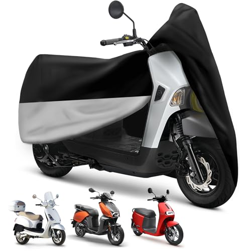 XYZCTEM Moped Cover Vespa Cover Waterproof Outdoor for Small Scooter Cover Outdoor Protection Against Water UV Wind Fit for Honda 50CC 60 to 72 L Motorcycle Cover Black and Silver